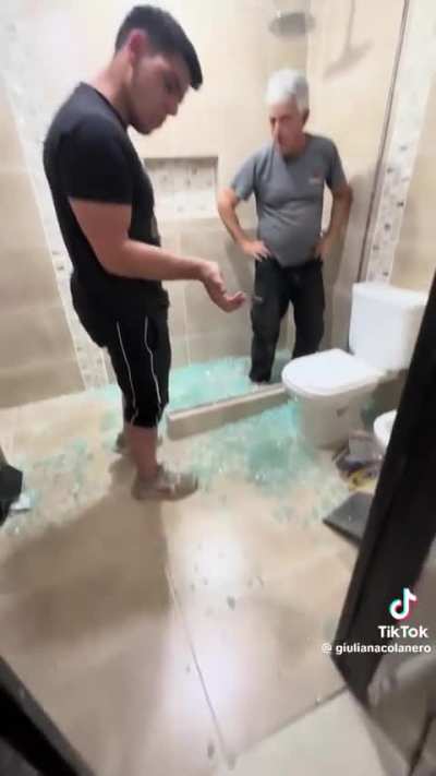 Shower glass couldn’t hold it in anymore 