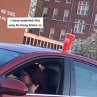 Leaving her drink on the roof