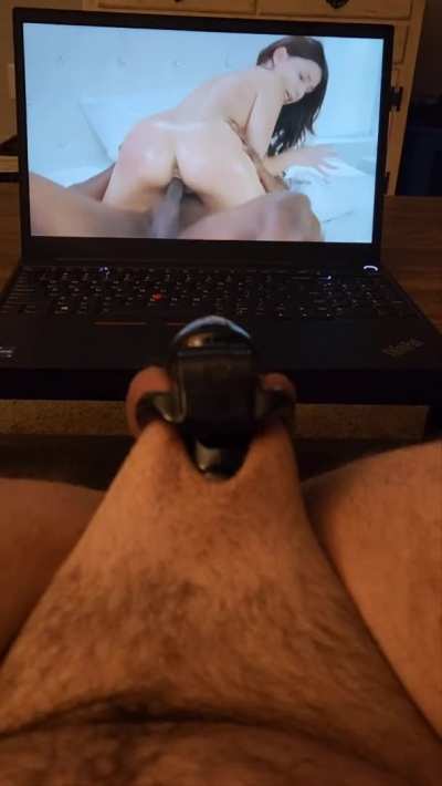 Caged up while watching BBC porn is the best white boy sex