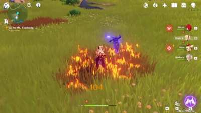 [bug] fischl's E on burning grass is causing self-overload damage