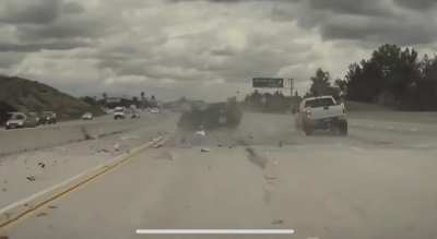 Car launched into the air after a wheel detach