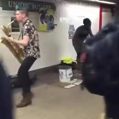 Underground saxophone guy .