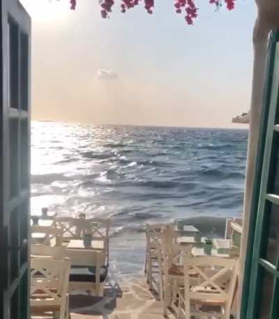 This bar beside the ocean in Mykonos, Greece