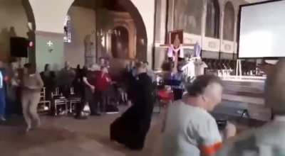 Don't stop, the church service is going on!