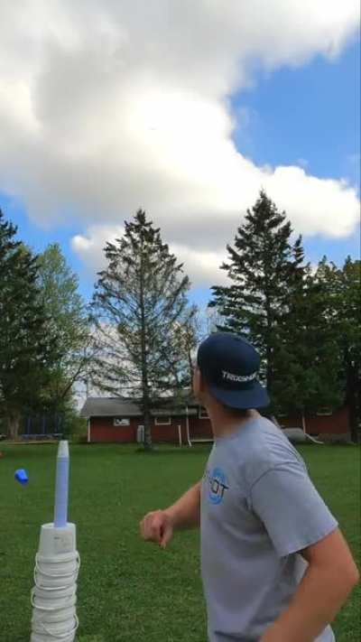Doing two tricks in the one super trick - well that's a lot of variables...see how high and how far that frisbee went...impressive stuff!