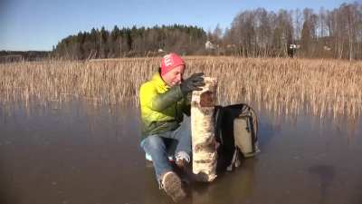 Poor judgement dropping a log on ice