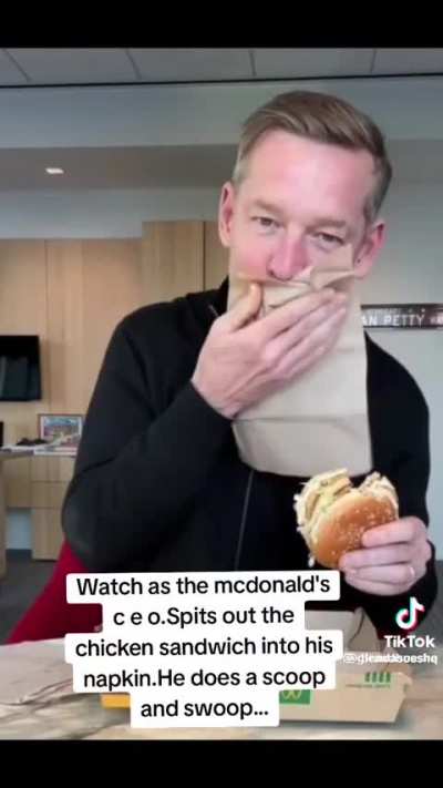 Old video of McDonald's CEO eating chicken burger emerges where he appears to spit the burger bite out into his napkin