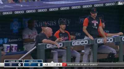 [Highlight] [Highlight] Eric Haase absolutely crushes a 444 foot home run into the top of the fountains at Kauffman. He is 6-6 with 2 HR and 2 2B in his last 6 AB