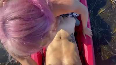 Pink haired kayak blowjob