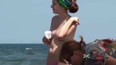 Divinely Beautiful Busty Beach Babe with Perfect Body and Dream Boobs Topless in a Thong