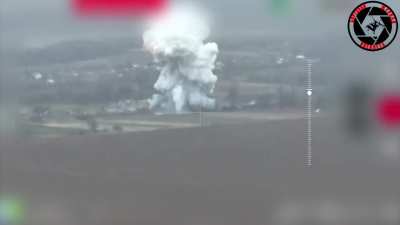 Claimed to be the first video of a Russian OFZAB-500 UMPK high-explosive incendiary glide bomb strike, Kupyansk direction