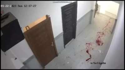 CCTV footage of Al Shabbab terrorist attack on a government building in Somalia shows 2 security guards armed with handguns fending off 2 heavily armed shooters