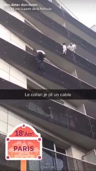 Guy sees baby dangling from high rise building & switches on his super powers, scaling the building balcony by balcony with total disregard for his own safety. He was an illegal immigrant living in France but after this he was given instant citizenshi