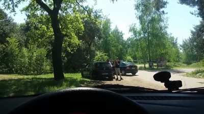 French family strolling around Dutch safari park