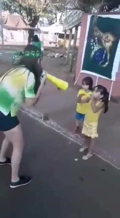 This little girl using the ultimate weapon to defeat her competitor.