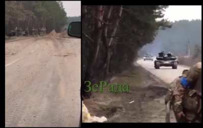 Composite video of Russian tank firing on Ukrainians