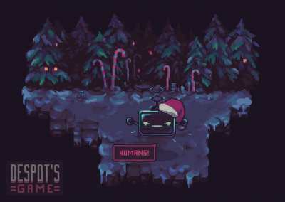 A despotic robot from our roguelike game wishes everyone a merry Christmas.