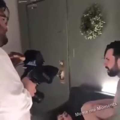 Camera guy feeds porn actor a donut during the filming of a scene