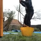 Let me just hoist myself up in this plastic basket.