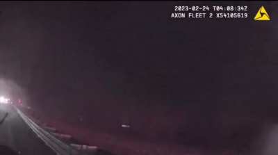 Dashcam from trooper captures the moment a tow truck slammed into it on I-80 in Warren County