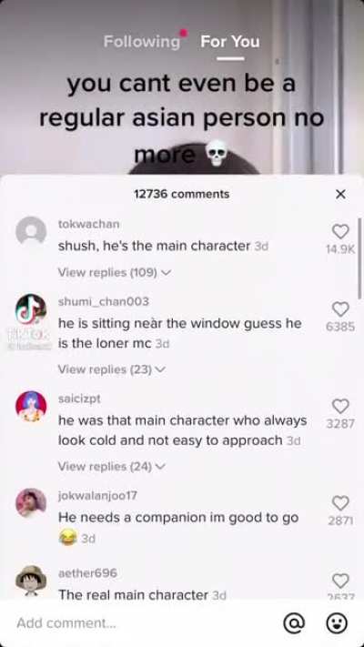asian man by window minding his own business = anime protagonist