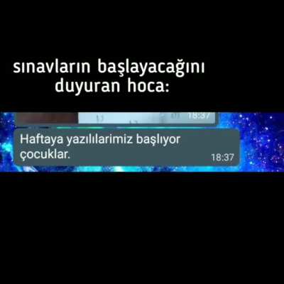 haftaya sınavlarım başlıyor, dedenizin fln tüfeği varsa dm gelin ormana gidelim kafama sıkın 😊❤️