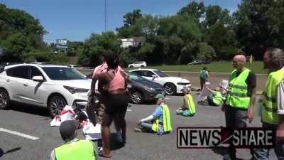 Parolee gets arrested because protesters won't let him go to work.