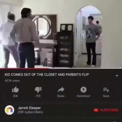 Kid comes out of the closet and parents flip
