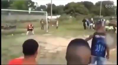 Playing soccer