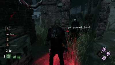 Leon confronts Ghostface who keeps on beating up Chris, my friend. (this was a real and weird match lmao)