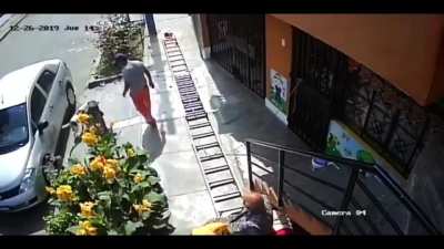 Old guy shakes ladder, injuring worker who fell from it