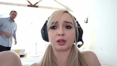 Lexi Lore gets caught being naughty on Daddy's couch