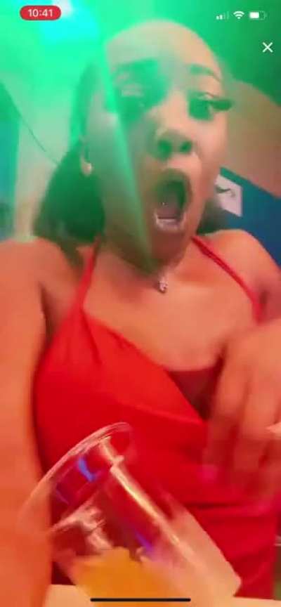 Old one in my camera roll. She knocked her drink over with her titty lmao. TikTok @tiff<wbr>anyda<wbr>niell