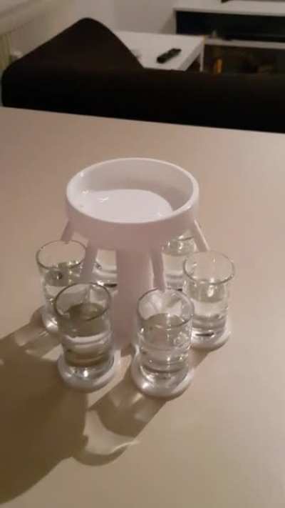 Drink distributor V1.0. Got the idea from thingiverse but didn't like the models there, so I made my own with fusion 360. Pretty happy so far