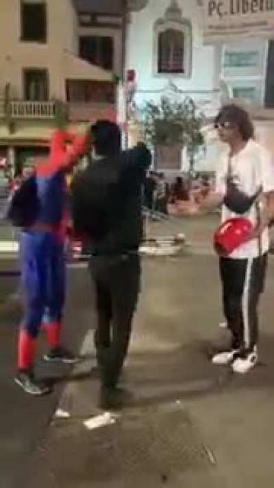 Spiderman likes to show off his new moves