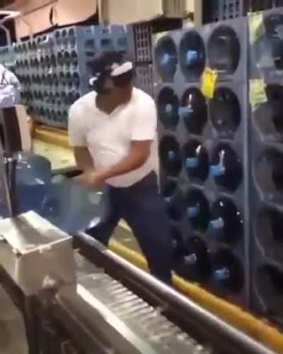 The seemingly effortless way of how they stack these water bottles