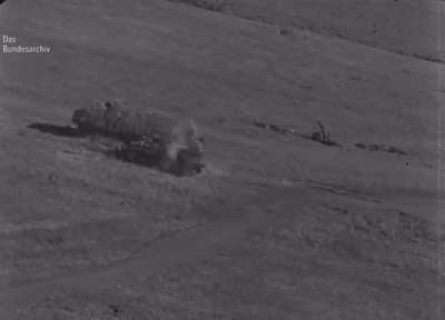 German plane strafing Soviet tanks and horses (1943)
