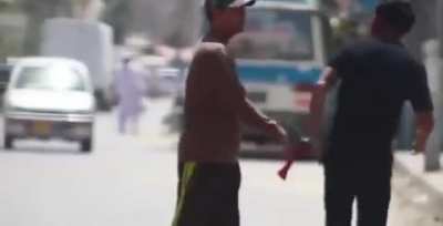 Idiot tries air horn prank and receives instant karma
