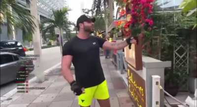 Guy starts fight on someone half his size