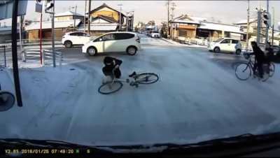 when cycling across the slippery road. 