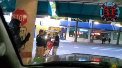 View from inside the car of 