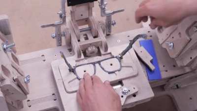 I've spent years developing sunglasses that are made from jeans (Solid Denim). I've spent the last few months developing this jig to help me assemble the parts quickly and precisely. I love using it!