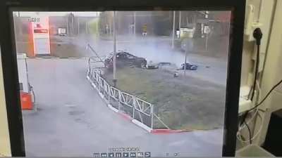 Head-on crash between car and motorcycle. Two people died.