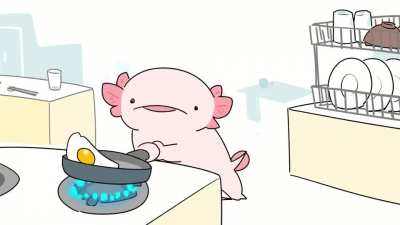 Axolotl making some eggs.