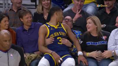 [Highlight] Jordan Poole Lands On a Guy's Lap, And Stays There