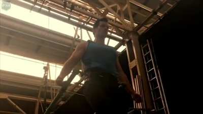 Henry Cavill as Superman rehearsing scenes for Justice League