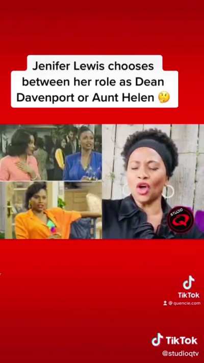 Actress Jenifer Lewis chooses between her role as Dean Davenport on the show A Different World or Aunt Helen on The Fresh Prince of Bel Air