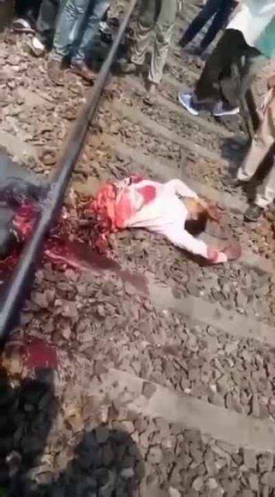 Railway accident slashing through the victims body brutally