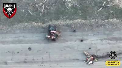 Two Russian soldiers on quad struck by Ukr FPV drone - 72th OMBr