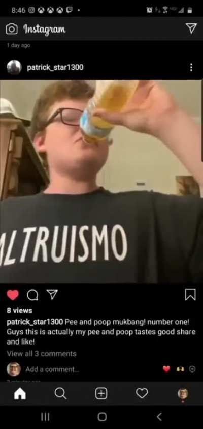 This actual degenerate just ate his own shit and piss